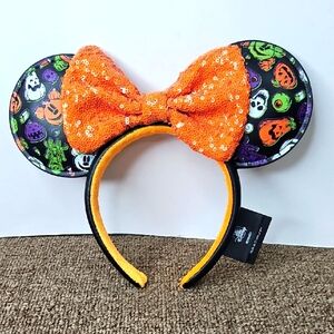 Disney Parks Hair Headband Sequin Bow Halloween Glow In Dark Mickey Minnie